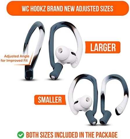 Patented WC Hook Z – Upgraded Over-Ear Hooks for Air Pods Pro 1, 2 & Air Pods 1, 2, 3 | Secure Fit Earbud Accessories with Unique Left & Right Design | Two Size Pairs Included | Winter White | Premium Quality by Wicked Cushions for Maximum Comfort and Stability