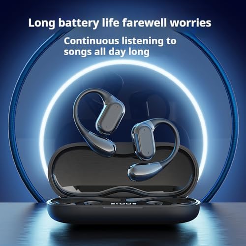 Revolutionary Language Translation Earbuds – Ultra-Lightweight Open Ear Bluetooth Headphones with Advanced Air Conduction, Smart LED Charging Case, and Sweat-Resistant Design Perfect for Active Lifestyles – Ideal for Running and Effortless Device Connectivity (Black)