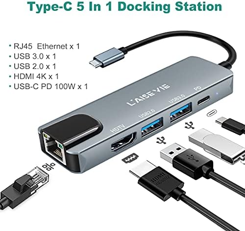 Unlock Ultimate Connectivity with Our 5-in-1 USB C Hub | 4 K HDMI Adapter with Ethernet & 100 W Power Delivery | Fast Data Transfer with Dual USB 3.0 & 2.0 Ports | Ideal for Mac Book Pro, Chromebook, and XPS Users | Compact & Durable Design for On-the-Go Productivity