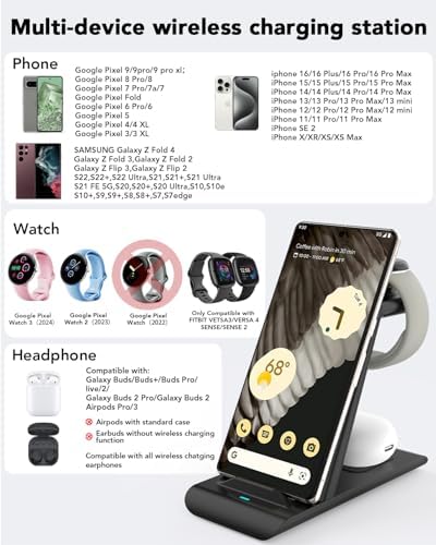 Advanced 3-in-1 Wireless Charging Hub for Google Pixel Devices – Power Up Your Pixel Watch 3/2, Pixel 9 Series, and Buds Pro/2 with Rapid Charging and Enhanced Safety Features – Sleek Multi-Device Organizer for a Tidy Workstation or Nightstand