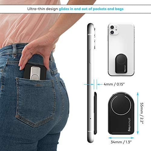 phonetag Magnetic Phone Stand & Ring Grip – Innovative 3-in-1 Design for Ultimate Portrait and Landscape Viewing, Enhanced One-Handed Control & Security, Compatible with Most Smartphones, Sleek Silver Finish