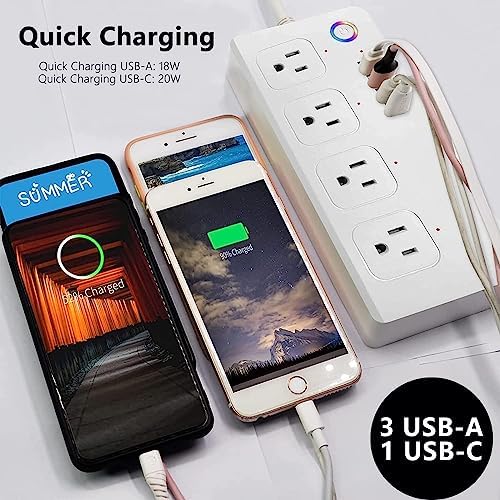 Smart Power Strip with Voice Control – Usee Link 4 AC Outlets & 4 USB Ports (2 A, 2 C) Surge Protector, 5 ft Cord, Wi-Fi Enabled for Alexa & Google Home, No Hub Required, Sleek Black Design for Modern Charging Solutions