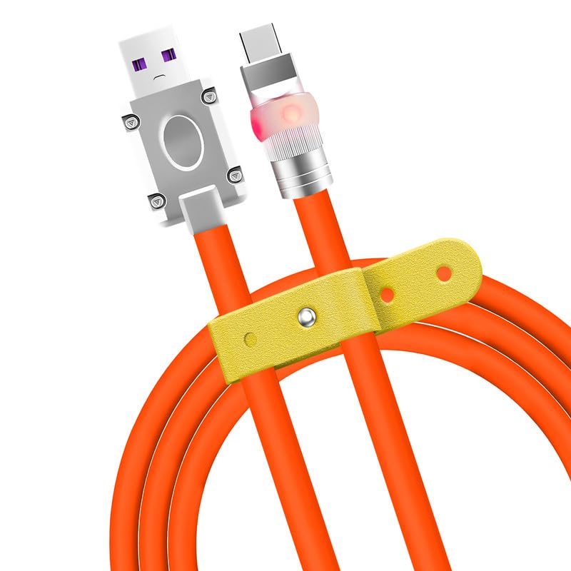 Vibrant Neon Chubby Type-C Charging Cable – Ultra-Durable Silicone with Fast Charge UFO Design, 4.9 FT Length, LED Light-Up Feature for Enhanced Visibility and Multi-Device Compatibility