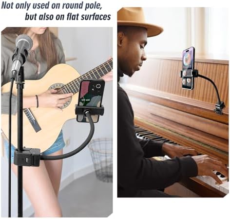 Versatile Adjustable Clip Phone Holder for Desk and Gym – Universal Mount for 4-7” Smartphones with Durable Aluminium Arm for Enhanced Convenience and Productivity – Perfect for Treadmills, Mic Stands, and Home Offices