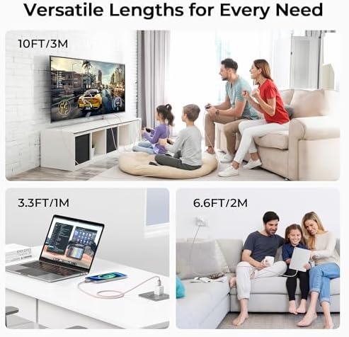 Premium Car Play Charging Cable Set for i Phone 16/15 Pro Max – 3-Pack (3.3 FT, 6.6 FT, 10 FT) USB A to USB C – Fast Data Transfer & Durable Design for i Pad Pro, Air Pods, Galaxy S24/S23/S22 & More – Enhanced Compatibility for Effortless Connectivity and Navigation