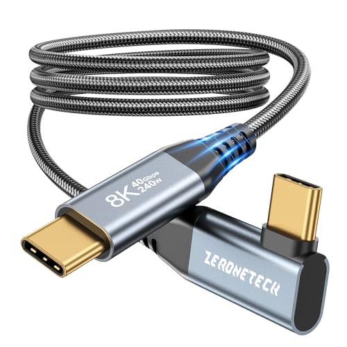 USB C Monitor Cable 8K@60Hz/4K@144Hz, Right Angle Display Video Output, 40Gbps High Speed Data Transfer, USB C 3.2 Gen 2×2, 240W Fast Charge for iPhone 16, MacBook Pro, iPad, Lenovo – 5FT – Enhanced Compatibility and Speed