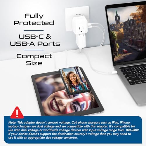Ultimate Compact Travel Power Adapter for UK & Ireland – Dual USB & USB-C Fast Charger with 3.1 A Output – Type G Plug Converter for Seamless Global Connectivity in Hong Kong, England, Dubai, and Saudi Arabia – Safe, Efficient Design for Smart Travelers