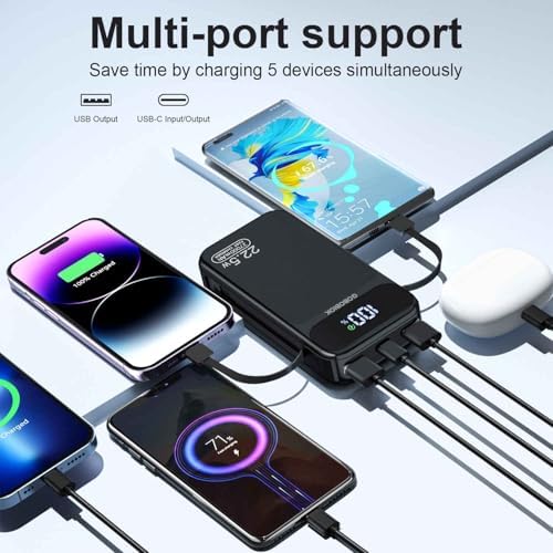 Ultra-Fast 27000 m Ah Portable Power Bank with Dual Built-in Cables and LCD Display – 22.5 W High-Capacity Charger for Smartphones, Tablets, and More – Ultimate Reliability and Efficiency for On-the-Go Charging