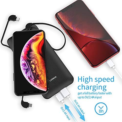 LURBON 10000 m Ah Slim Power Bank with Built-in AC Plug and USB-C Cable – Ultimate Portable Charger for Phones and Tablets, Enhanced Fast Charging for Travel and Everyday Use, Versatile Battery Pack with 3 Integrated Cables for Maximum Compatibility
