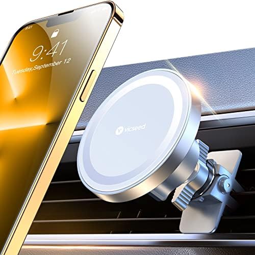 VICSEED Mag Safe Car Mount – Ultimate Magnetic Phone Holder for i Phone 16 Pro Max, 15, 14, 13, 12 Plus & Mini | 360-Degree Adjustable Vent Clip for Enhanced Safety & Convenience | Powerful Magnet for Unmatched Stability & Effortless Hands-Free Navigation | Sleek Design for Modern Vehicles