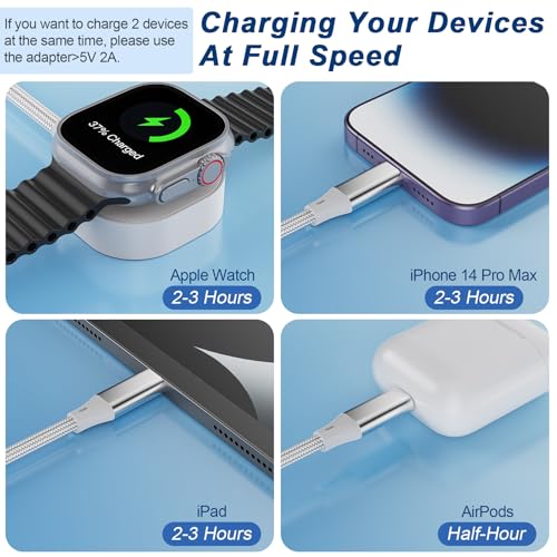 Effortless Charging with 6 FT 3-in-2 Multi-Device Lightning Cable: Dual Fast Charge Solution for i Phone & Apple Watch – Lightweight, Durable, and Travel-Ready for i Watch Ultra 2 & SE 2 – Ultimate Compatibility for i Phone 14/13/12/11