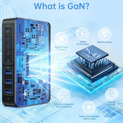 High-Power 300 W USB C Charging Hub – 8-Port Ga N III Fast Charger for Mac Book Pro, Dell, i Phone 16/15/14, Galaxy S23/22 – Ultimate Multi-Device Charging Station for Home and Travel with PD Compatibility