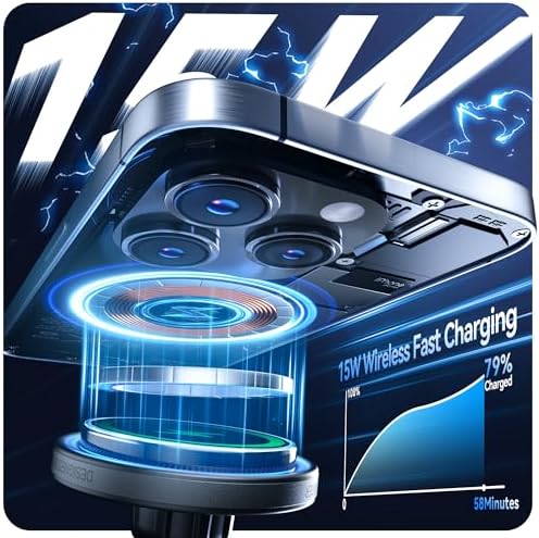 Enhance Your Driving Experience with the Beser 15 W Mag Safe Car Charger – Premium Magnetic Qi Wireless Mount for i Phone 15/14/13/12 Series, Rapid 15 W Charging, Robust 3.81 lbf Magnetic Grip, Elegant Aluminum Alloy Finish, Versatile Dashboard & Air Vent Compatibility, Effortless One-Handed Operation for Easy Navigation & Connectivity