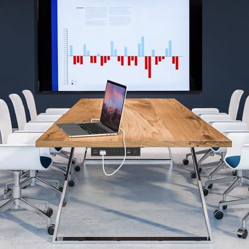 Maximize Productivity with QBA 8-in-1 Under Desk Power Strip – 20 W USB-C Fast Charging, 4 AC Outlets, 2 USB-A Ports, 6 FT Cable, Desk Mountable Power Hub for Home Office & Conference Room – ETL Listed for Safety and Reliability