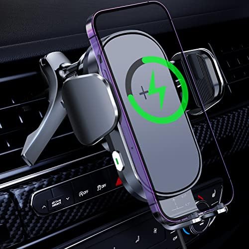 Fast Charging Wireless Car Charger with Auto-Clamping Phone Holder for i Phone & Samsung – 15 W Power Boost, Effortless One-Handed Operation, Versatile Air Vent Mount for Ultimate Convenience and Safety
