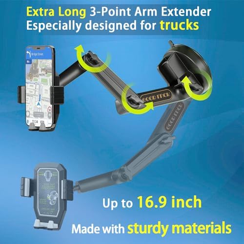 Heavy-Duty Truck Phone Mount – Secure Dashboard & Windshield Holder for i Phone/Samsung – Adjustable Suction Cup Design for Semi-Truck Accessories – Enhance Safety & Navigation Experience on the Road