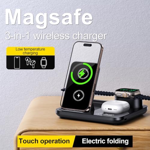 Revolutionary 3-in-1 Wireless Charging Station with Auto-Rising Technology – 15 W Fast Charge for Phones, Smartwatches, and Earbuds – Ultra-Slim Foldable Design for Maximum Portability – Military-Grade Safety Features and Strong Magnetic Hold for Seamless Charging – Perfect Companion for Business Travelers and Tech Enthusiasts