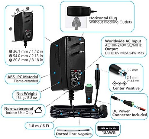 Chanzon 12 V 2 A High-Efficiency AC/DC Power Adapter – Reliable Universal Wall Charger for Optimal Device Performance – 100-240 V Input, 2000 m A Output, Ideal for LED Strips, Routers, and More – Compact & Durable Power Supply Solution for Home and Travel Use