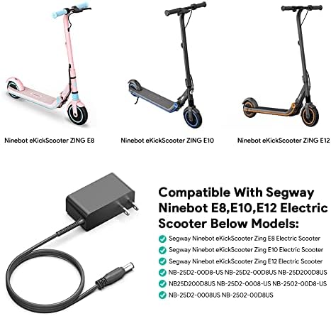 HKY High-Efficiency AC/DC Adapter for Segway e Kick Scooters – Optimized Charging Solution for Zing E8, E10, E12 Models – Durable Replacement Power Supply Cord for Kids’ Electric Scooters – Quick Recharge & Enhanced Safety Features