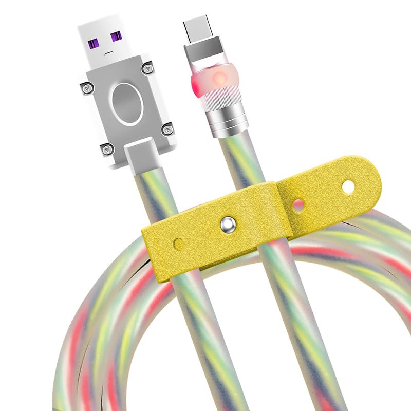 Vibrant Neon Chubby Type-C Charging Cable – Ultra-Durable Silicone with Fast Charge UFO Design, 4.9 FT Length, LED Light-Up Feature for Enhanced Visibility and Multi-Device Compatibility