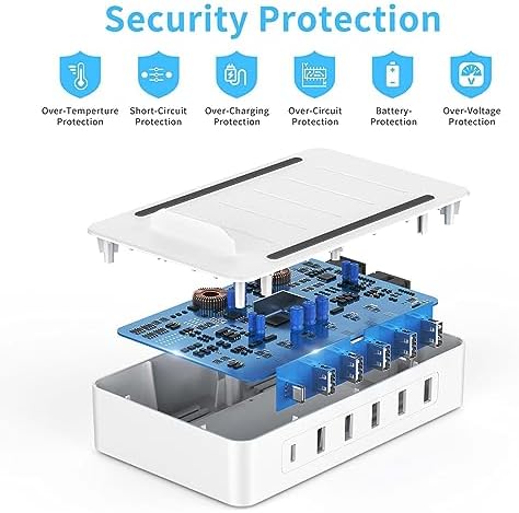 Ultimate 6-Port USB Charging Hub: High-Speed Dock for Streamlined Device Management – Rapid Charge Station for Smartphones, Earbuds, and Smartwatches – Chic Pure White Finish with Built-in Safety Features – Perfect Desktop Organizer for Enhanced Home and Office Productivity