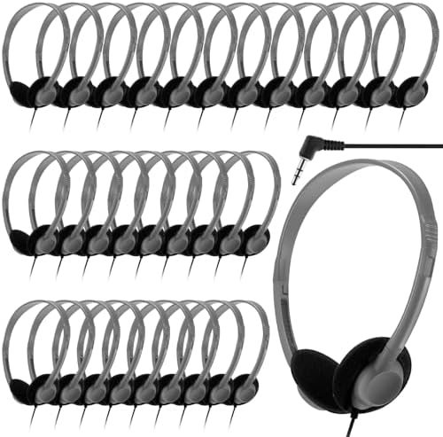 Yunsailing 30-Pack Classroom Headphones – Lightweight & Durable On-Ear Headsets with 3.5 mm Jack for Engaging Learning – Cheerful Light Yellow Color for Students and Teachers in Educational Settings