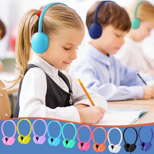Colorful Classroom Headphones for Kids | Durable 6-Pack Wired Earbuds with Adjustable Fit | Engaging Audio Experience for Enhanced Focus | Compatible with Computers & Chromebooks | Perfect for Group Learning Activities and Young Learners