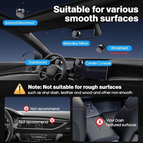 360° Rotatable Vacuum Magnetic Phone Holder, Adjustable Hands-Free Suction Cup Car Phone Mount for Car/Gym/Mirror/Smooth Surface, Compatible with iPhone Android and All Smartphones – Enhanced Compatibility and Speed