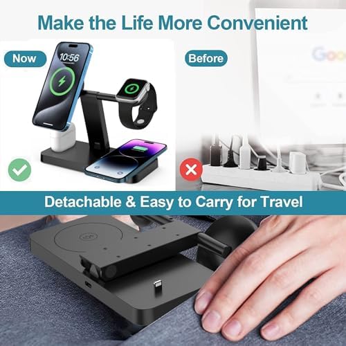 PDKUAI 4-in-1 Magnetic Charging Station – Fast Wireless Charger Stand for i Phone 16/15/14/13/12 Pro/Max/Mini/Plus, Apple Watch 10/9/8/7/6/SE/5/Ultra & Air Pods Pro/4/3 – Enhanced Compatibility with Dedicated Adapter – Sleek White Design for Home & Office