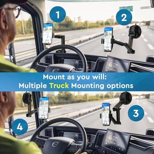Heavy-Duty Truck Phone Mount – Secure Dashboard & Windshield Holder for i Phone/Samsung – Adjustable Suction Cup Design for Semi-Truck Accessories – Enhance Safety & Navigation Experience on the Road