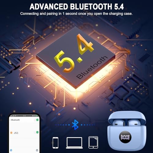 Unleash Premium Sound with Jxrev 2025 Wireless Earbuds – Advanced Bluetooth 5.4 Tech for Effortless Connectivity, Hi-Fi Stereo Audio for Unmatched Clarity, IP7 Waterproof Design for Ultimate Protection, 40-Hour Playtime for All-Day Listening, Enhanced 4-Mic Noise Cancellation for Crystal-Clear Calls, LED Battery Life Indicator for Convenience, Perfect for Active Lifestyles and Daily Use