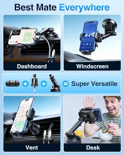 YRU 2025 Military-Grade 360° Rotatable Suction Car Phone Holder – Ultimate Dashboard & Windshield Mount for i Phone 16/15 Pro Max & Samsung – Unmatched 90+ LBS Capacity, Enhanced Compatibility & Easy Installation – Secure, Durable, and Versatile Universal Cradle for Safe Hands-Free Navigation