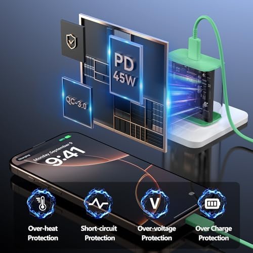 Apple 16 Series 45 W USB-C Rapid Charger with 6.6 ft Type-C Cable – Ultimate Fast Charging Solution for i Phone 16, Galaxy S24/S23, and All USB-C Devices – Compact, Durable, and Safety-Enhanced Power Adapter for On-the-Go Efficiency