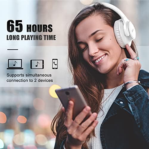 KVIDIO Over-Ear Bluetooth Headphones: 65-Hour Battery Life, Immersive Deep Bass Sound, and Ultra-Low Latency for Effortless Mobility and Enhanced Work Efficiency with Integrated Microphone for Flawless Calls and Voice Control