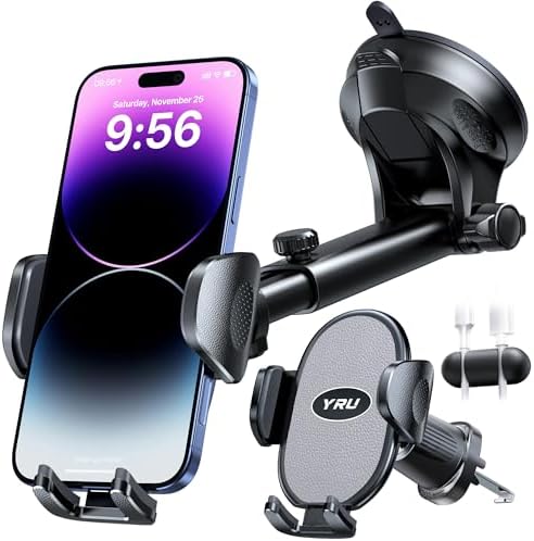 YRU 2025 Enhanced Universal Car Phone Holder with 360° Rotatable Design & Robust Suction for i Phone & Samsung – Stylish Light Blue Dashboard & Windshield Mount for Secure, Hands-Free Navigation and Music Access