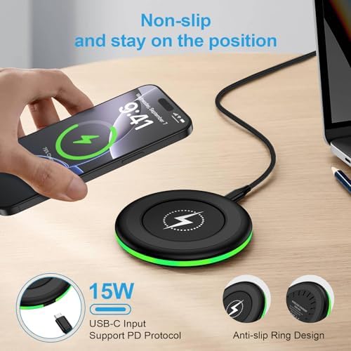 Samsung 15 W Fast Wireless Charger Pad for Galaxy S25 Ultra, S24, S23, S22, Z Flip 7, and i Phone 16 Series – Rapid Charging Station with QC3.0 Adapter, Case-Friendly Design & LED Indicator – Ultimate Compatibility for Android and i OS Devices