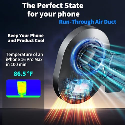 AOUXSEEM Magnetic Car Phone Charger Mount – 15 W Fast Wireless Charging with 20 N55 Magnets for i Phone 16/15/14/13/12/Pro/Plus/Max & Samsung Galaxy S Series – Effortless One-Handed Operation & Stylish Design for Ultimate Driving Convenience