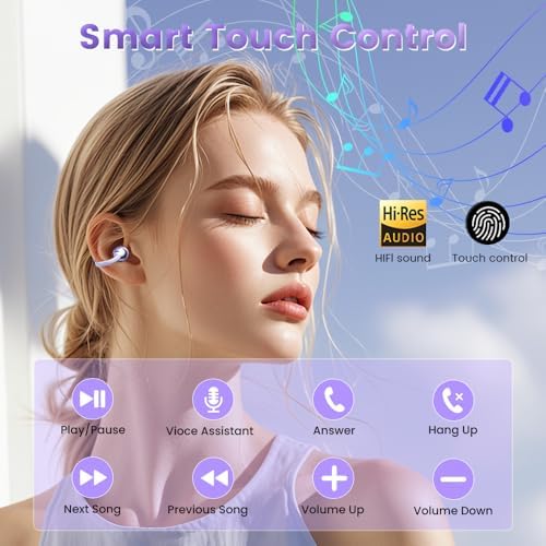 Elevate Your Audio Experience with Cutting-Edge Open Ear Clip Bluetooth 5.4 Earbuds – Ergonomic, IPX7 Waterproof Wireless Headphones Featuring 36-Hour Playtime, Built-In Microphone, and Stylish Purple Design for Active Lifestyles and Ultimate Comfort – Ideal for i OS & Android Users