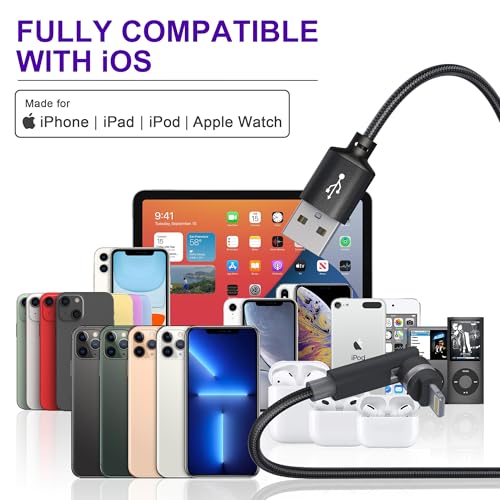 Revolutionize Your Charging Experience: 6.6 FT 90-Degree Lightning Cable with 360-Degree Rotating Head – MFi Certified, High-Speed 2.4 A Fast Charge, Durable Nylon Braided Design – Perfect for i Phone 14/13/12/11/X/8/7/6/5, i Pad, and i Pod – Seamless Use in Any Orientation