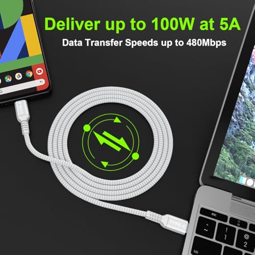 Basesailor 10 ft USB C to USB C Power Delivery Charging Cable – 100 W Fast Charger for i Phone 16/15 Pro Max, Mac Book, i Pad Air 4/5, Mini 6, and Samsung Galaxy S22/S23/S24/S25 – Durable 2 Pack for Enhanced Speed and Efficiency