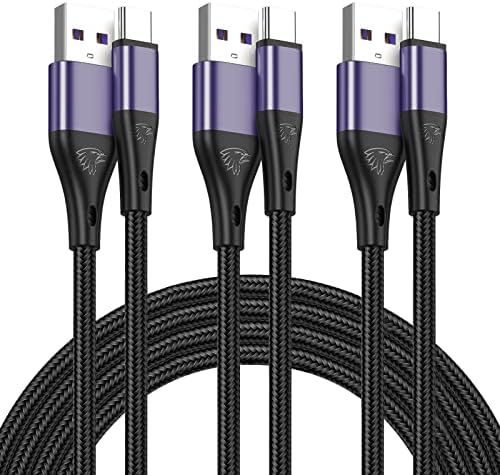 Premium 10 FT USB Type C Cables – Fast Charging 3 A, 3-Pack Nylon Braided Quick Charger Cords for Samsung Galaxy S21/S20/S10/S9/S8 Plus, Note 20/10/9/8, LG V50/V40/G8 – Durable & Tangle-Resistant Blue Charging Solution for Maximum Efficiency