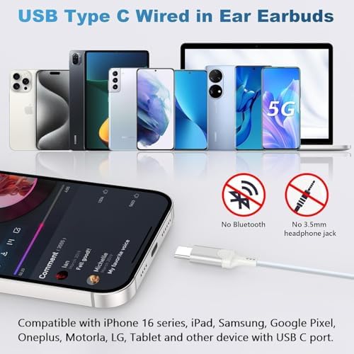 Elevate Your Audio Experience with USB-C Wired Earbuds – Seamlessly Compatible with i Phone 16, 15 Pro Max, i Pad Pro & Google Pixel 8, 7, 6 A, 5 – Superior Ergonomic In-Ear Design for Hi-Fi Stereo Sound, Integrated Microphone & Volume Control for Effortless Calls and Music – Lightweight, Tangle-Free Cable for Ultimate Portability and Comfort – Perfect for Music Enthusiasts, Gamers, and Professionals Seeking Unmatched Sound Quality and Durability – Experience High-Performance Earphones That Enhance Your Daily Life and Keep You Connected on the Go