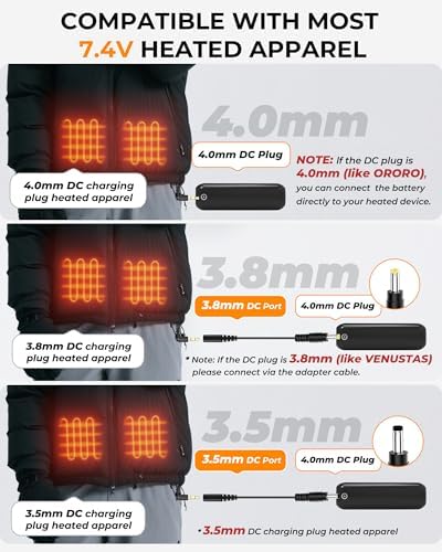 High-Capacity 20000 m Ah 7.4 V Heated Vest Battery Pack with LED Display and Dual DC Adapter Compatibility for ORORO & Venustas – Ultimate Power Solution for Heated Clothing, Ideal for Travel and Outdoor Use, Safe and Reliable Performance