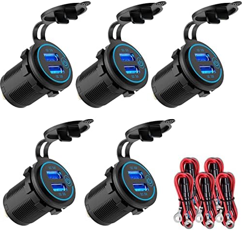 Maximize Your Charging Potential with the Qidoe 5-Pack Quick Charge 3.0 Dual USB Power Outlet – Waterproof Touch Switch Fast Charger for 12 V-24 V Vehicles, RVs, Boats, and Motorcycles – Unmatched Compatibility and Speed in a Cost-Effective Bundle