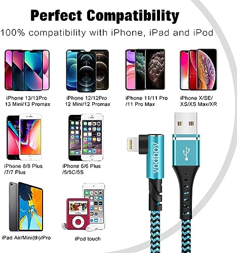 Ultimate 3-Pack Lightning Charging Cables: Fast USB-A to Lightning Data Transfer, Durable Braided Blue Design – 6 ft, 3 ft, 1 ft Lengths with Right Angle Connector for Enhanced Accessibility and Speed – Apple Certified i Phone Charger Solution