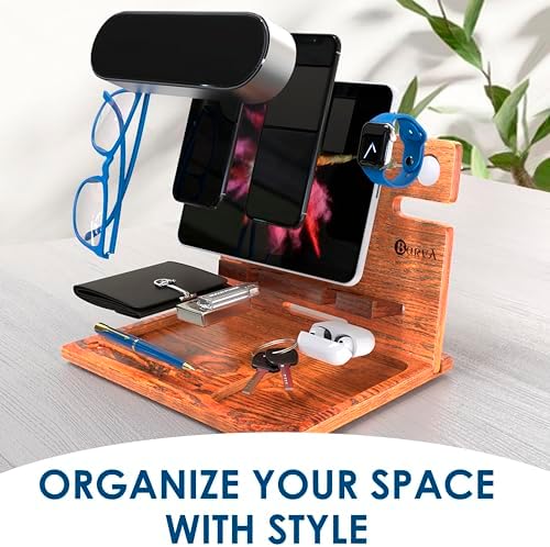Sleek Premium Wooden Dual Device Docking Station | Stylish Nightstand Organizer for Smartphones, Tablets & Smartwatches | Fast Charging with Universal Device Compatibility | Ideal Gift for Men | Enhance Bedroom Decor & Reduce Clutter