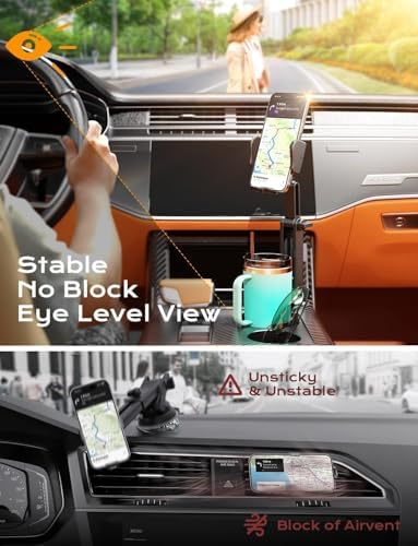 Dual-Function Car Cup Holder and Phone Mount – Adjustable Holder for 4-7 Inch Devices – Sturdy and Versatile Automotive Accessory for Secure Smartphone and Beverage Storage – Perfect for Every Drive