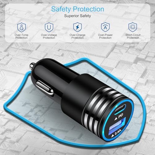 Rapid Charge Type C 25 W Samsung Galaxy Charger – Dual Port Car Charger with 60 W Output & USB C Cable for Ultimate Compatibility and Efficiency – Perfect for A Series, S Series, and On-the-Go Power Needs