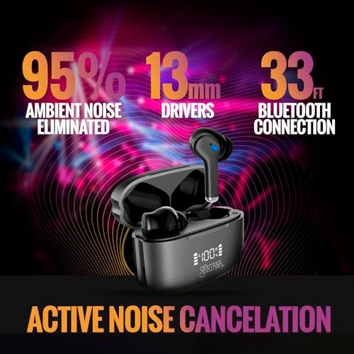 SANTANA BY CARLOS SANTANA Rio Wireless Bluetooth Earbuds – Immersive Sound Quality with 64-Hour Playback, 100-Hour Standby, IPX5 Waterproof Rating, Compact USB Charging Case, LED Battery Indicator & Voice Assistant Support – The Definitive Audio Solution for Active Lifestyles in Elegant Black