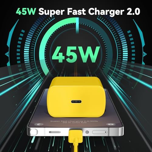 45 W Super Fast USB-C Charger with 6.6 ft Cable – Ultra-Fast Charging Adapter for Samsung Galaxy S24/S23/S22/S21/Note 20 – Stylish Deep Purple & Blue Design for Enhanced Device Performance and Safety